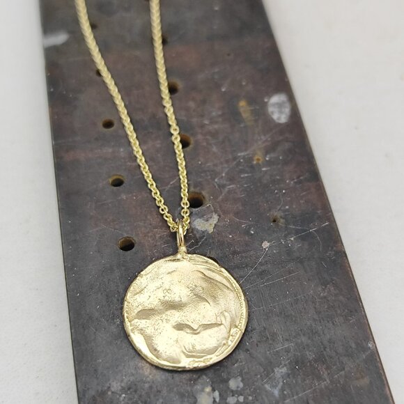 Gold necklace. 14 karat solid yellow gold necklace Raw pendant. Handmade pendant - Picture 3 of 15